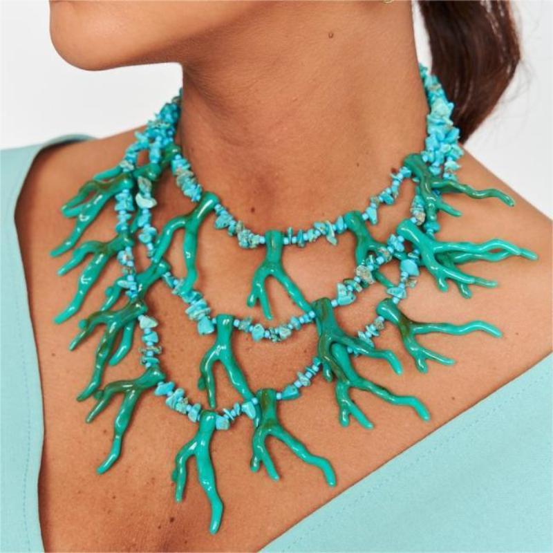 Exaggerated Beaded Coral Necklace Multi-Layer Bohemia Coralal Pendant Necklace Jewelry Colorful Ocean Style Beach Choker