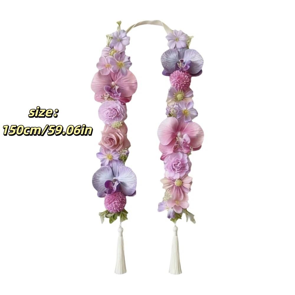 Silk Fabric Floral Shoulder Sash Satin Fabric Artificial Floral Garland Birthday Party