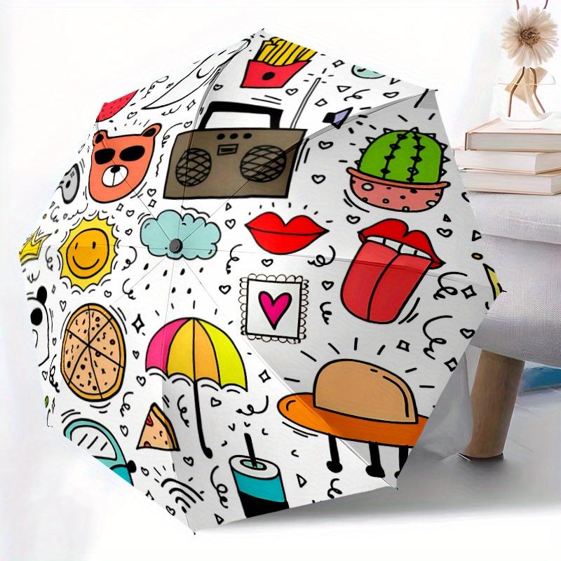 1pc Cartoon Icons Automatic Open/Close Umbrella, Umbrella with cartoon Design, Portable Compact Umbrella for Men & Women, Good Holiday Gift