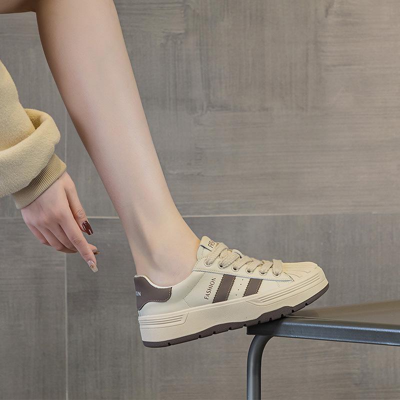 Shell head little white shoes women's 2025 spring new non-slip and wear-resistant leather thick-soled heightening comfortable and breathable casual