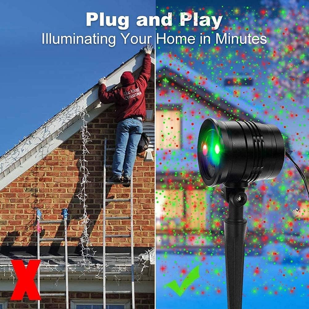 Christmas Projector Lights Outdoor, Waterproof Christmas Laser Lights Landscape Spotlight Decorative Stage Lights with Red and Green Xmas Patterns