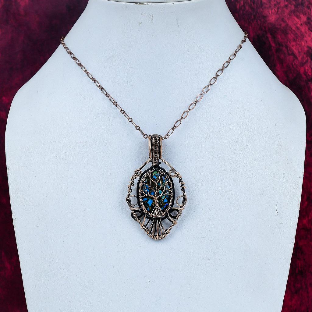 Tree Of Life Copper Chrysocolla Gemstone pendant Copper Wire Wrapped Jewelry