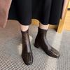 Fashion 2025 Fashion Women Shoes Genuine Leather Short Boots Square Toe Chunky Heel Winter Stretch Modern Women Boots Solid High Heels