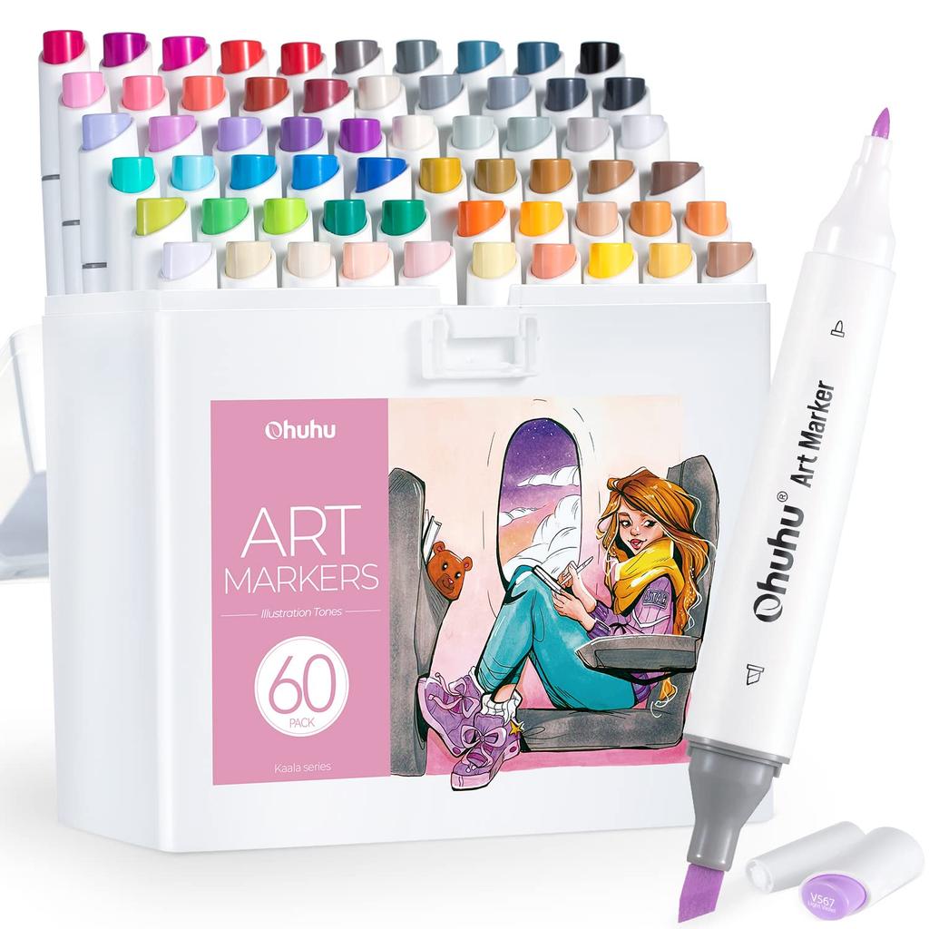 Ohuhu Kaala Series Illustration 60 Thick and Fine Alcohol Professional for and Art Includes Blender Pen Markers, Colors, Markers, Use, Illustration,