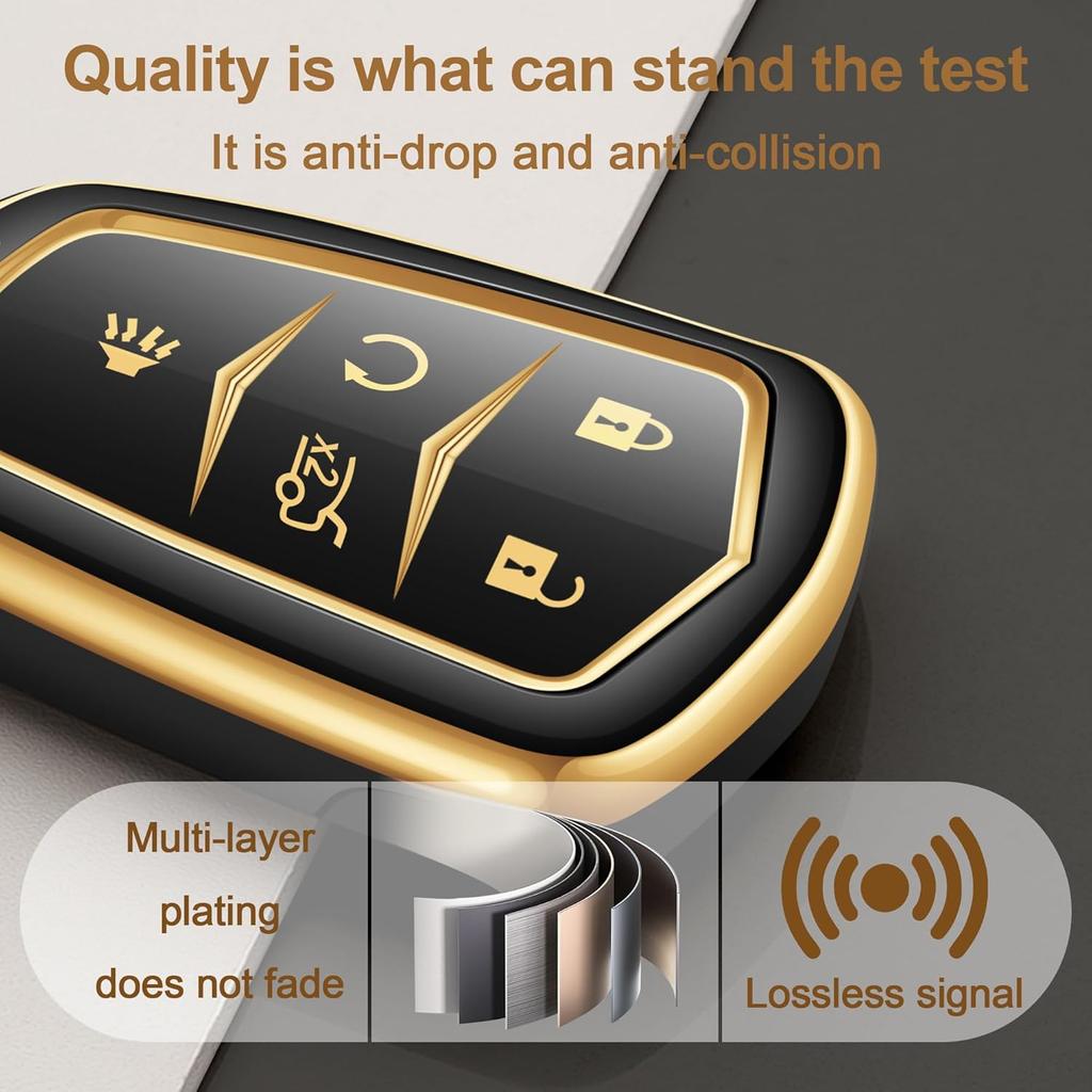 for Cadillac Key Fob Cover 5 Buttons Car Key Case fits Cadi ATS CT6 CTS ELR SRX XTS XT4 XT5 XT6 2025 2024