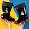 Kids' Waterproof Cartoon Rain Boots - Non-Slip Rubber Shoes for Boys & Girls, Warm Long Mid-High Top Design