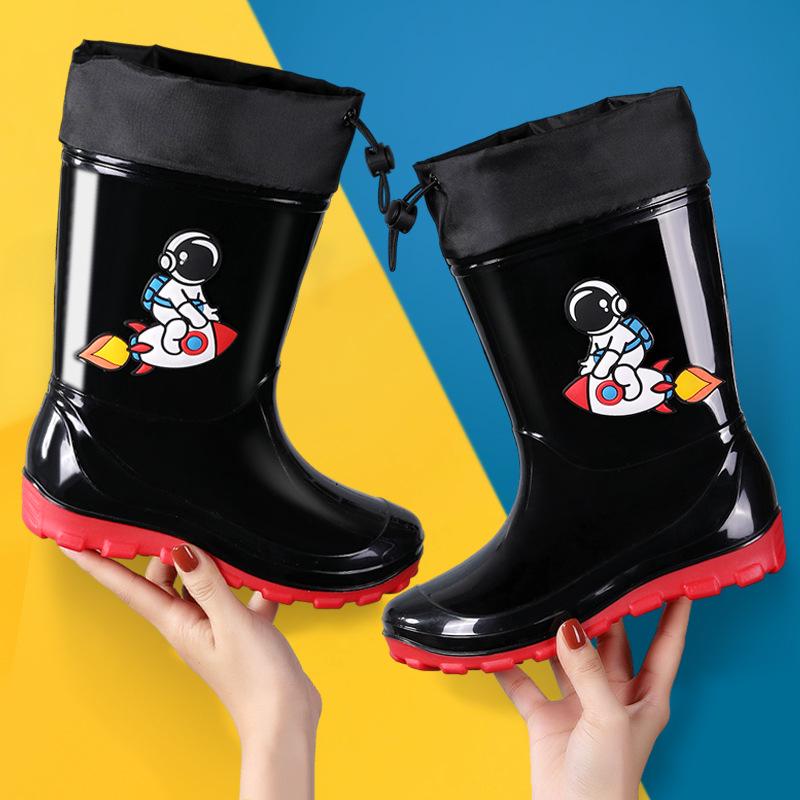 Kids' Waterproof Cartoon Rain Boots - Non-Slip Rubber Shoes for Boys & Girls, Warm Long Mid-High Top Design