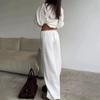 European & American Style Women's Solid Color Long Sleeve Wide Leg Pants Sweater Set