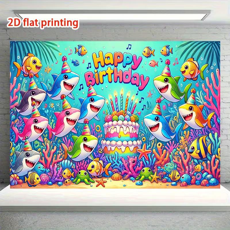 2D Underwater Shark Ocean Birthday Photography Background Banner