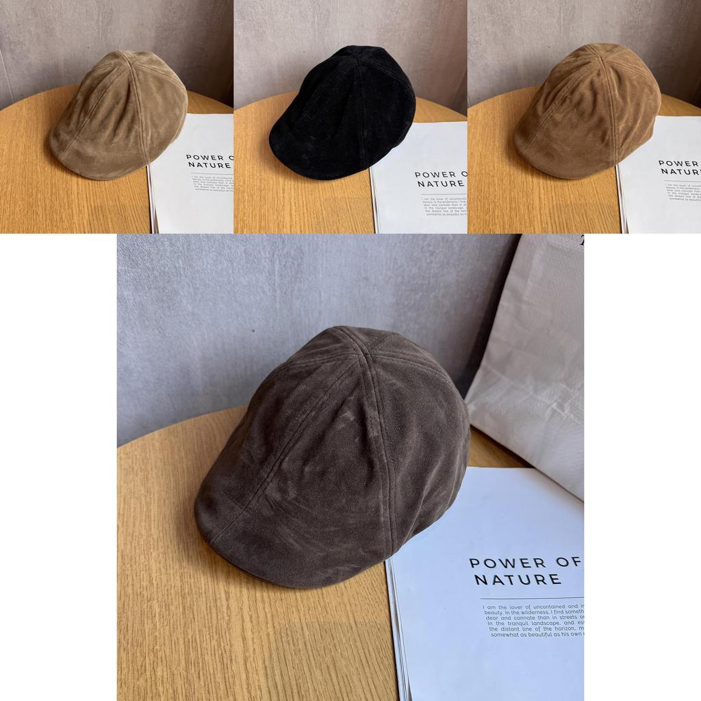 Simple Solid Color Suede Casual Beret For Fall Winter Sun Protection Women