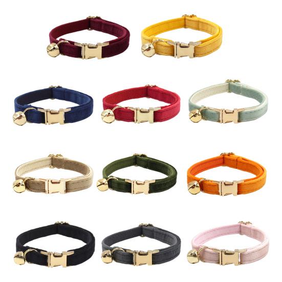 Cat Collar Velvet Solid Color Pet Chocker Necklace with Bell Adjustable Neck Collar for Cat Kitten Puppy Small Dogs