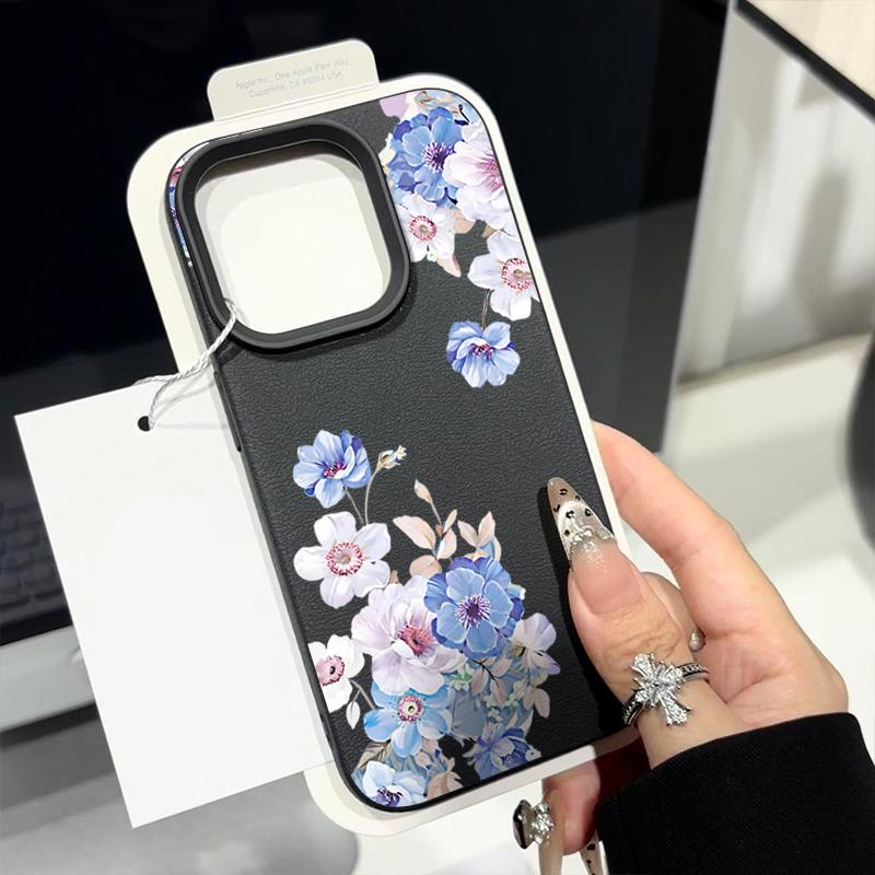 Flower Patterned Phone Case For iPhone 17 Air 16 15 14 Pro Max 13 12 Pro 11 17 16e Shockproof Soft Silicone Leather Texture Cover
