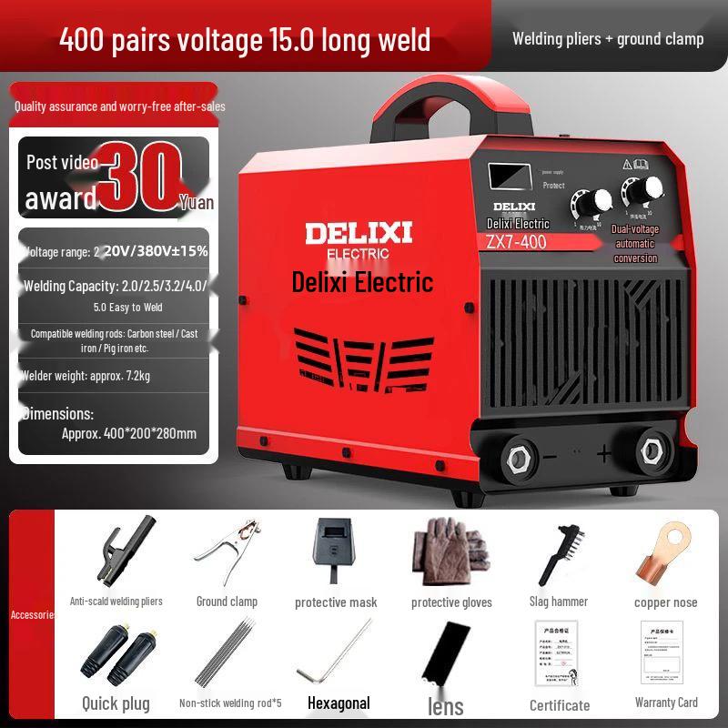 Delixi Dual Voltage Electric Welder 250/315/400A, Industrial Grade, 220V/380V, All-Copper, Automatic.
