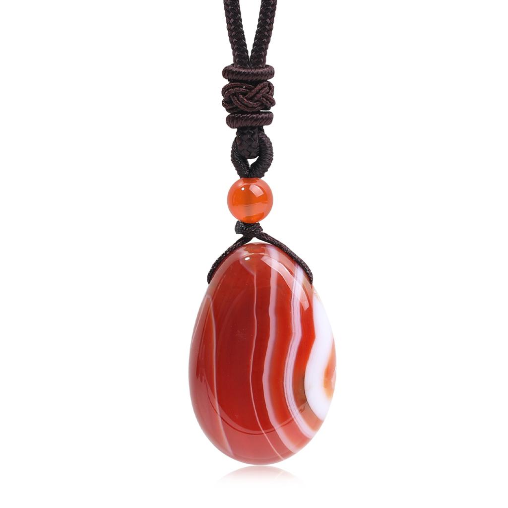 Casual Simple Natural Water Droplet Pendant Necklace Amethyst Opal Obsidian Red Agate Pendant Adjustable Cord Chain Necklace