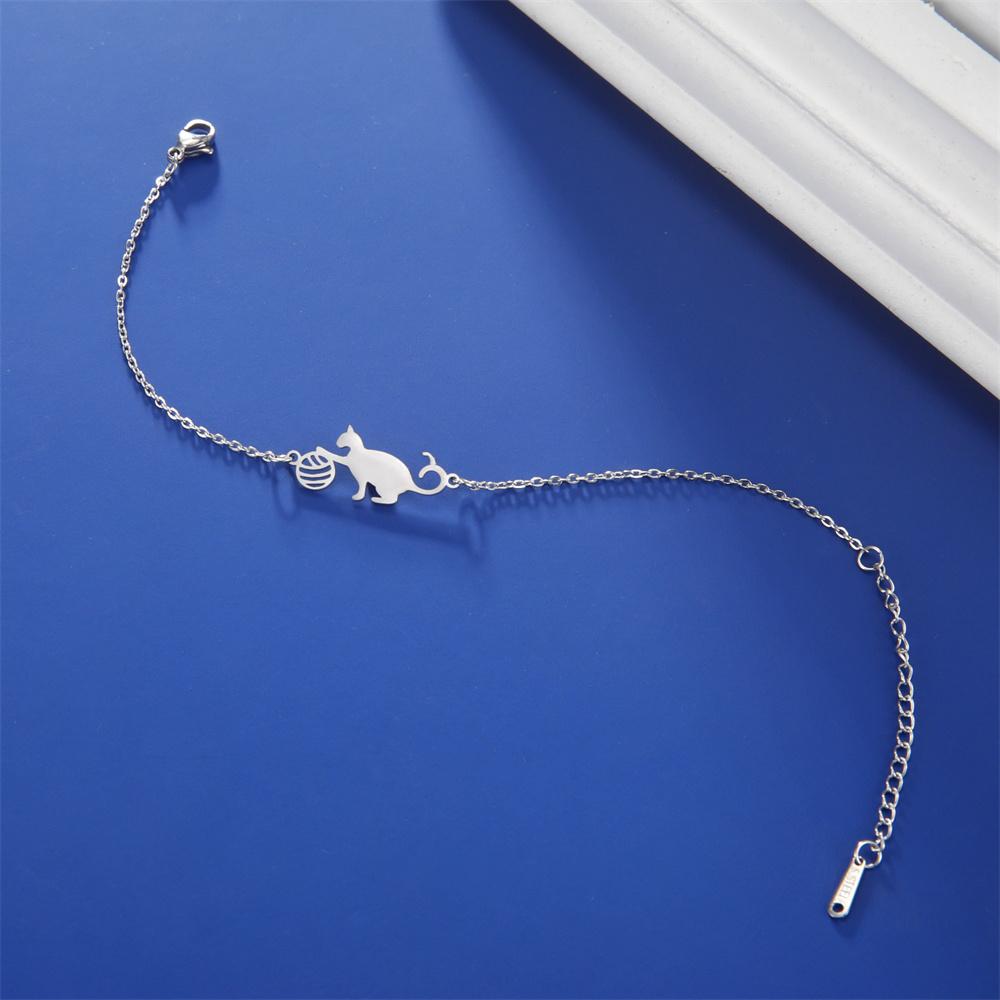 My Shape Cat Charms Bracelets for Women Girls Cute Animal Kitten with Yarn Balls Pendant Adjustable Link Chain Bangle Jewelry