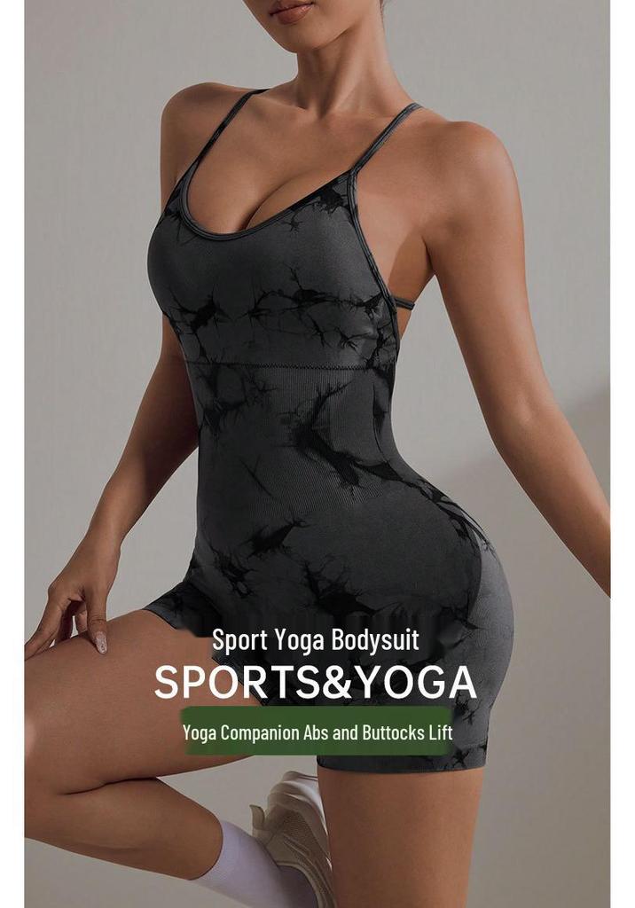 Europese & Amerikaanse Tie-Dye Yoga Bodysuit met Borstkussentjes, Gekruiste Rug - Stijlvolle Camisole voor Fitness