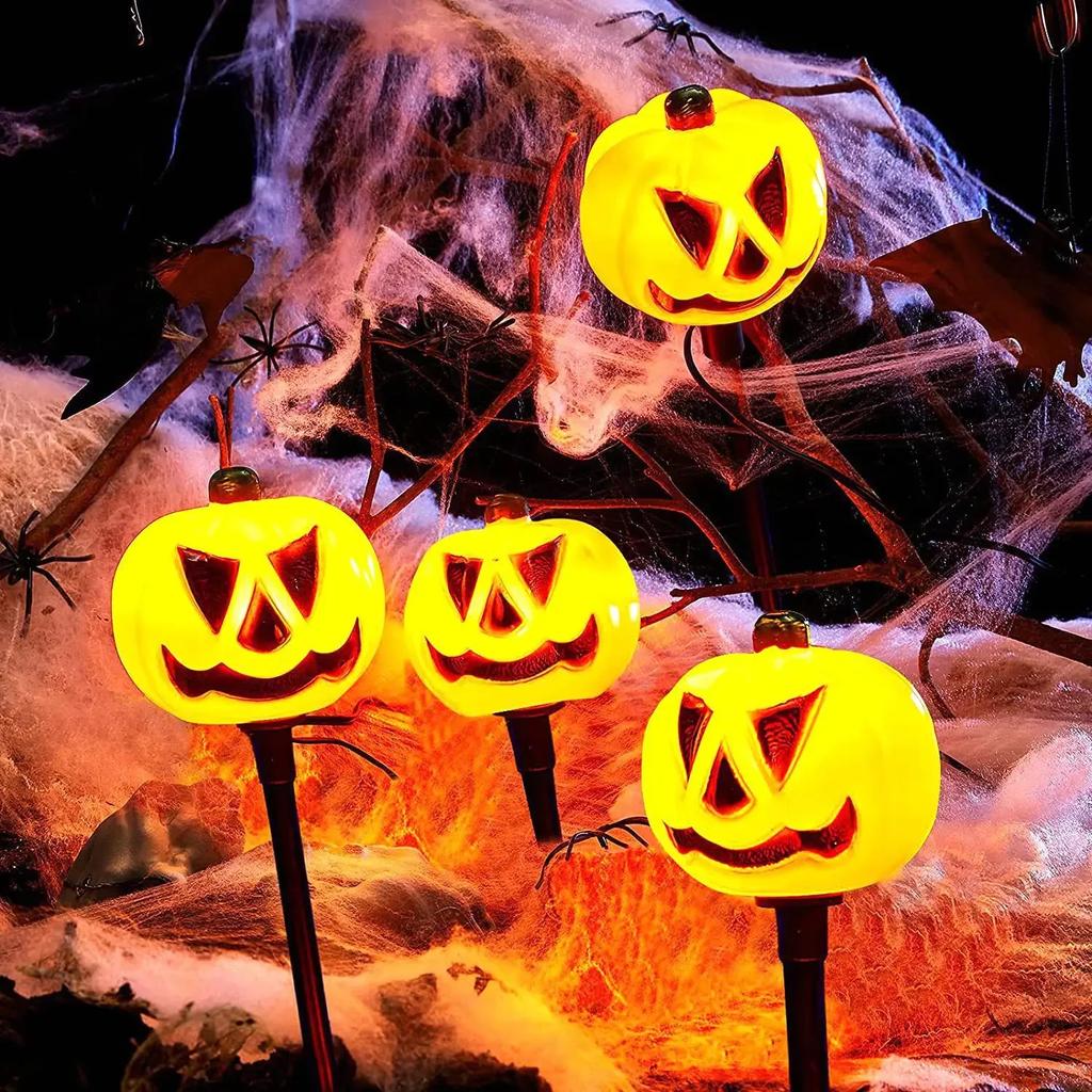 Solar Halloween Pumpkin Pathway Light Decorations LED Halloween Pumpkin Stake Lights Set of 5 Lighted Outdoor Pumpkin Lawn Lamp