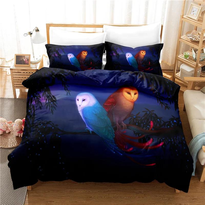 3D Print Bedclothes Cute Owl Bedding Duvet Cover With Pillowcases 140*210 Single Double Size Cute Bed Sets For Boy 240x220 Cm