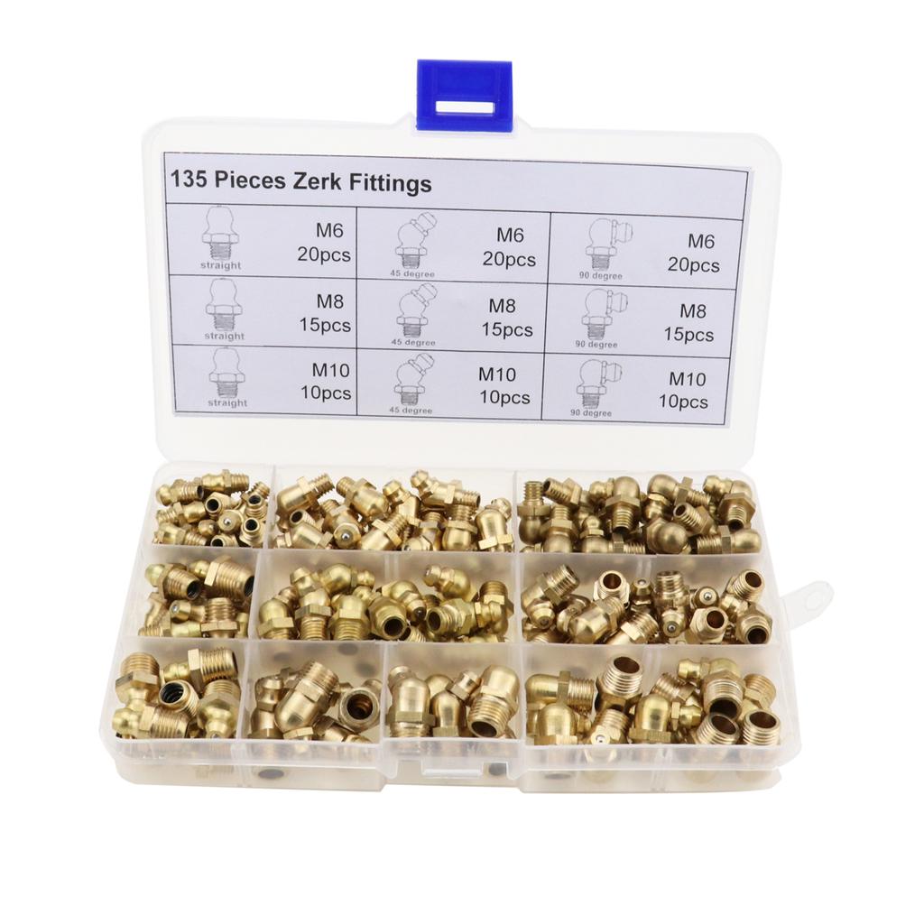 45 & 90 Degree M10x1.5 by Straight M8x1.25 Swordfish 41091-110pcs Metric Grease Fitting Grease Zerk Assortment 9 Sizes of M6x1 45 & 90 Degree M10x1.5 by Straight M8x1.25 Swordfish 41091-110pcs Metric Grease Fitting Grease Zerk Assortment 9 Sizes of M6x1