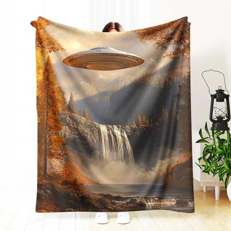 1Pc Alien Ufo Flying Saucer Print Blanket - Soft Warm All-Season Wearable Throw With Extraterrestrial & Flying Saucer Design, Fo 70x100cm28x39in