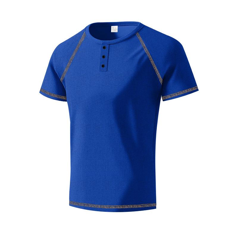 Mens Casual Summer Waffle Raglan Short Sleeve Henley T Shirt