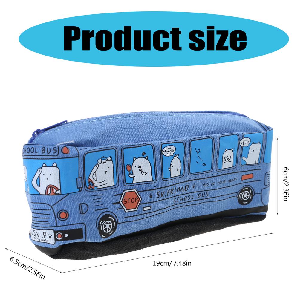 Cartoon Bus Shaped Pen Case Canvas Pen Bag Zippered Pen Pouches Big Capacity Pen Case Stationeries Organiser for Student
