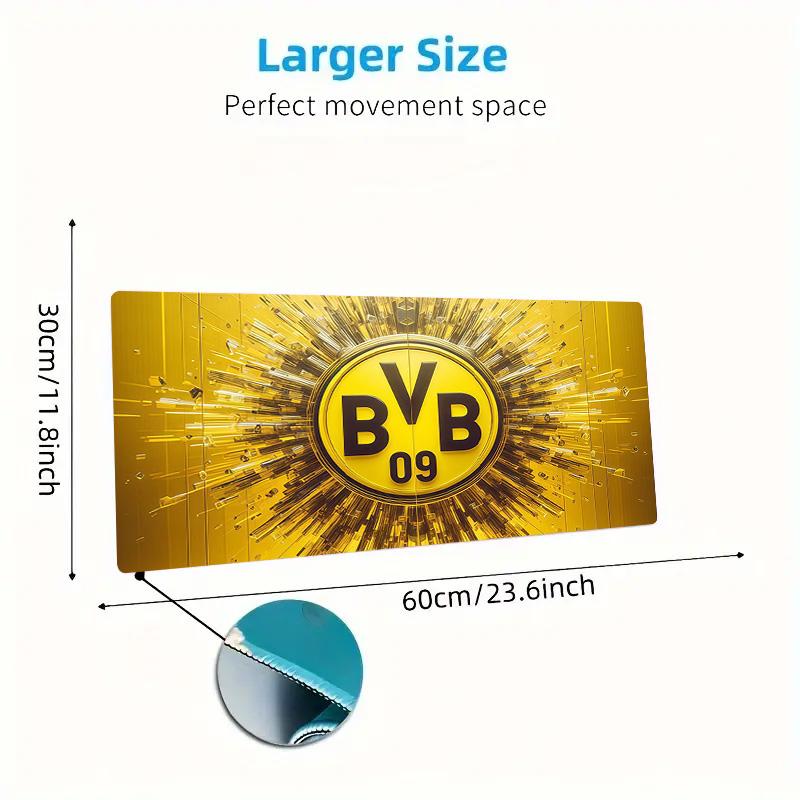 Borussia Dortmund2 Druck Kissen Rutschfest Laptop Tablet Großes Mauspadd XXL Matte Mini-PC Spielmatte Mit Verriegeltem Rand