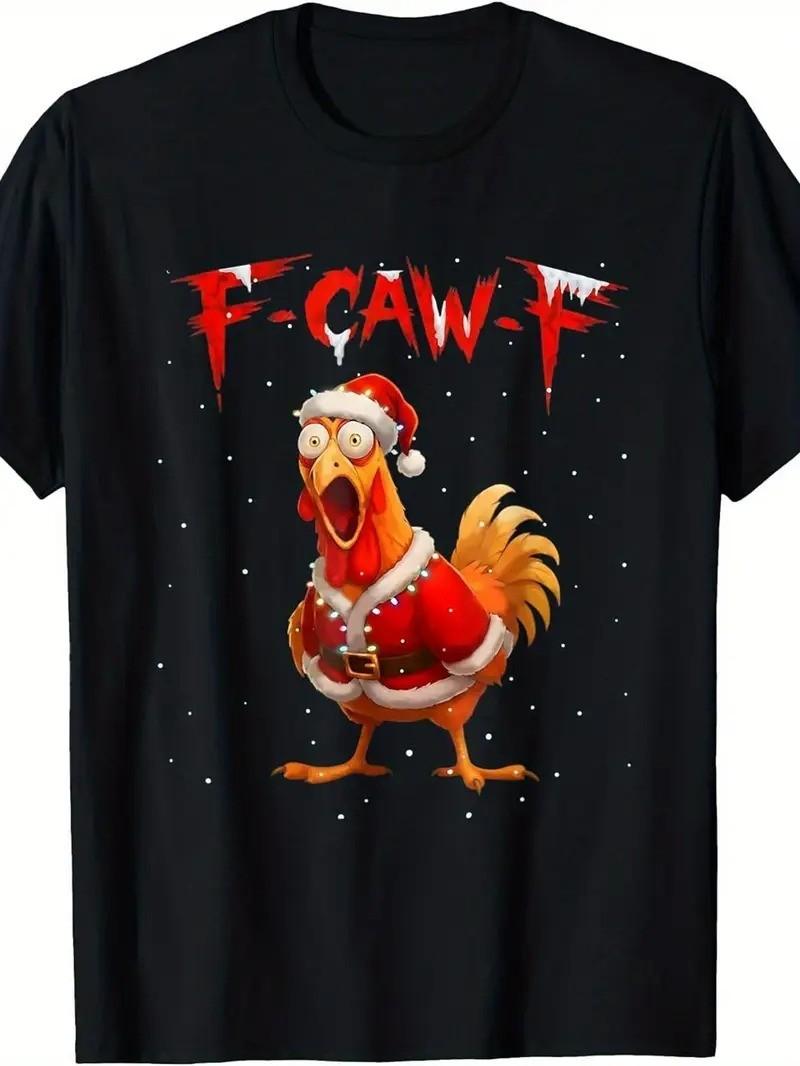 Chicken Christmas Shirt - F-Caw-F Rooster Meme with Santa Hat Shirt S-5XL Q4123 XXXXL