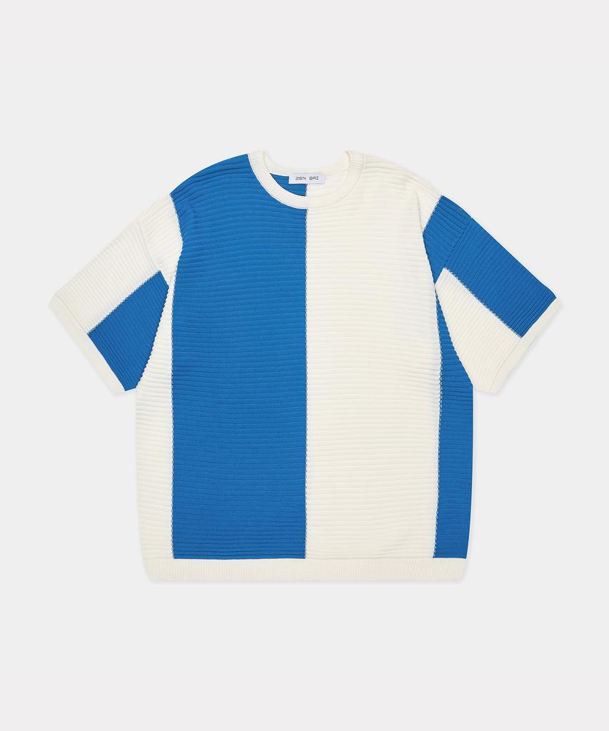 ZENSAI Combination Block Knit Blue
