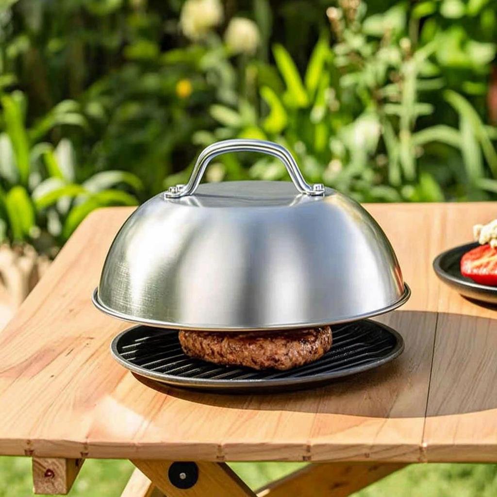 BBQ Dome Cover Stainless Steel Griddle with Handle Brushed Grill Lid for Backyard Cooks,