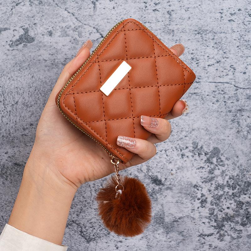 Ladies short purse   diamond embroidered iron hanging hair ball coin purse card leisure foreign trade package