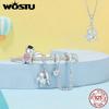 WOSTU 925 Sterling Silver Bear Charms Baby Bottle Set Pendant Fit Original Bracelet for Graduation DIY Jewelry Wishes Gifts