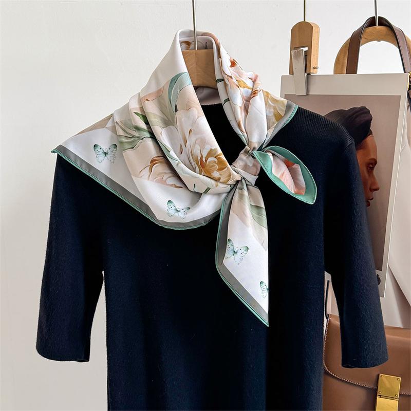 Luxury Brand Square Scarf Design Double Side Shawl Wrap 70cm Print Twill Silk Women Hijab Female Foulard Headband Bandana