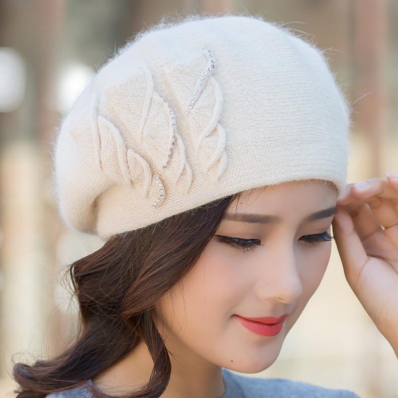 

Осенне-зимние шапки, детские теплые двухслойные плетеные цветочные береты, модная шапка из меха кролика one size