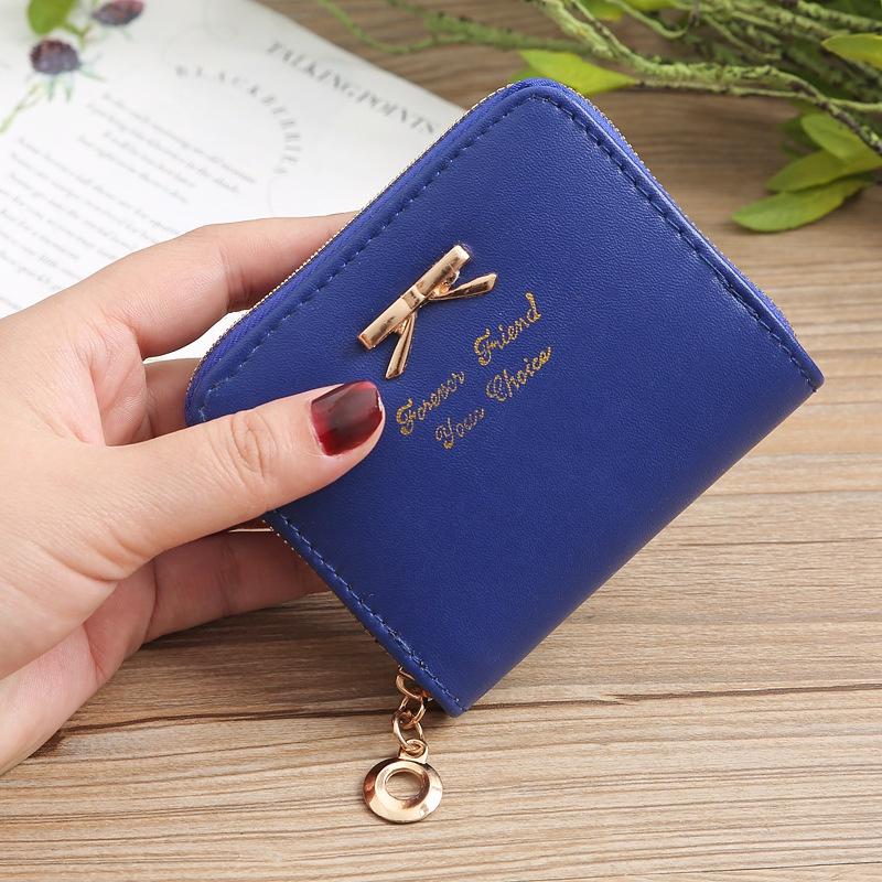 Leather 1pcs Coin Purse Women Bowknot Small Wallet Zipper Around Mini Coin Bag