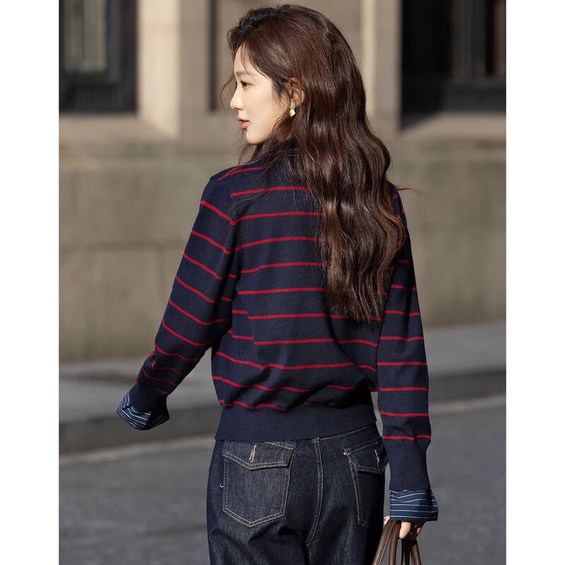 Demana Women's Striped Lapel Knit Top