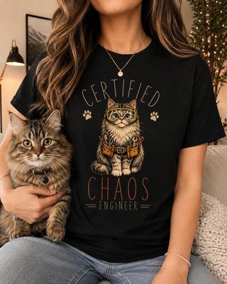 Certified Chaos Engineer Cat Shirt, Funny Feline Graphic Tee, Unisex Pet Lover Apparel