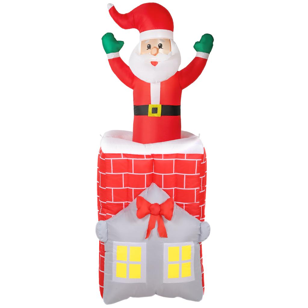 Inflatable Christmas Decoration, Santa Claus in Chimney, LEDs, Blower
