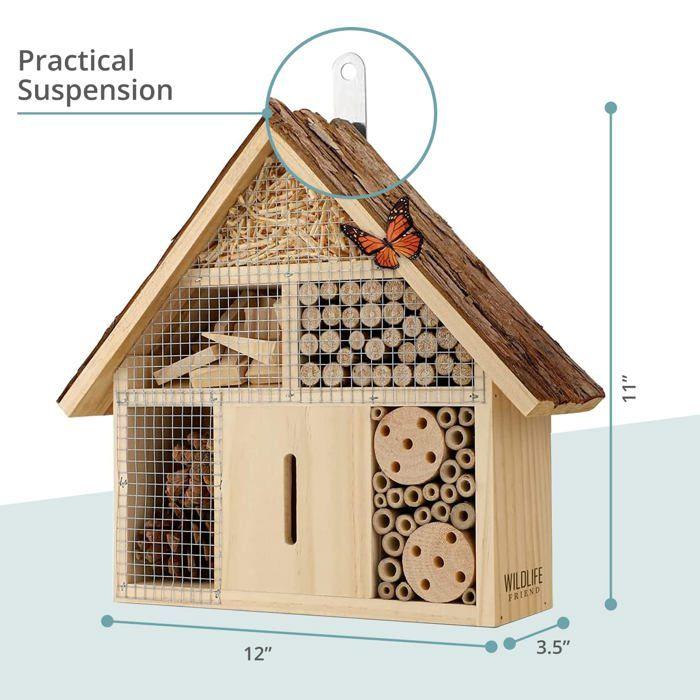 Hôtel à insectes - WILDLIFE FRIEND - 19100641 - Bois naturel - Toit en écorce - Résistant aux intempéries