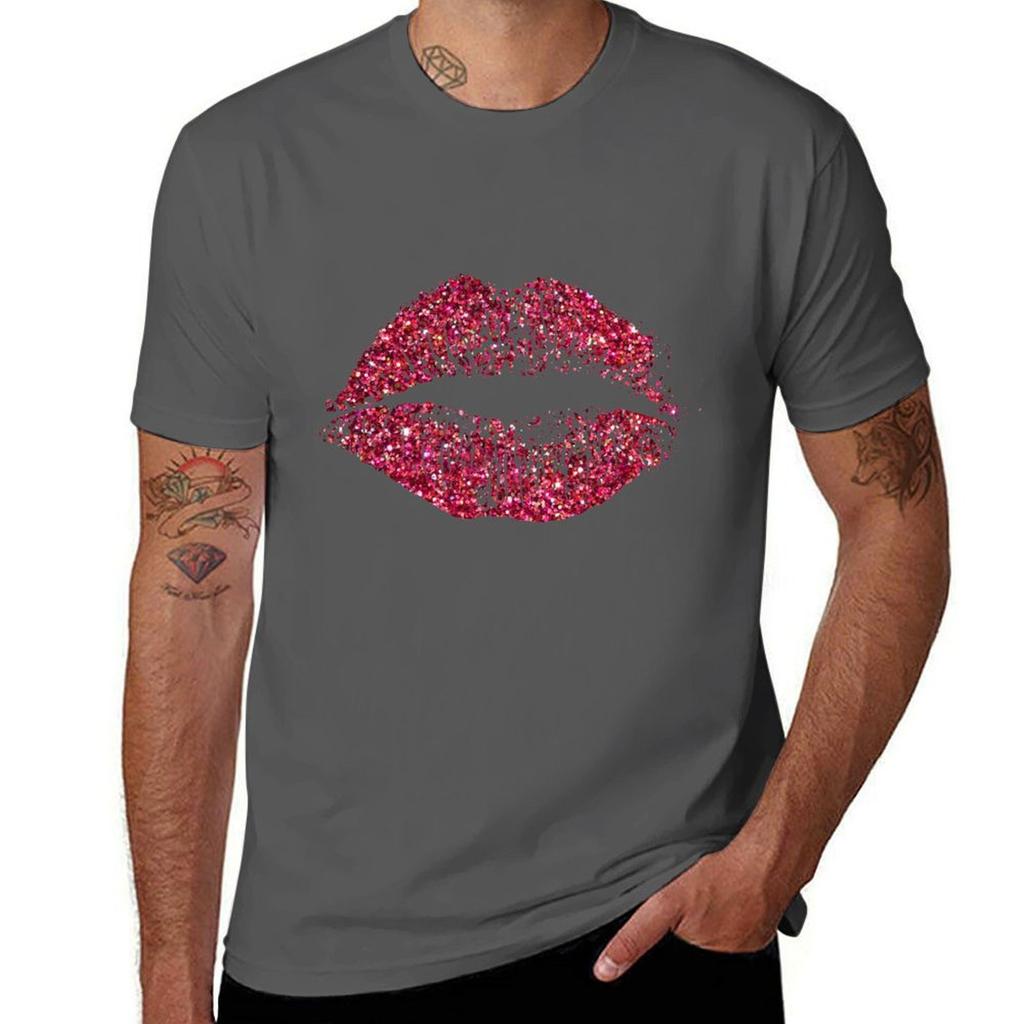 Stylish Red Glitter Lips TShirt Lightweight Sport Basic TShirt