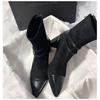 Chunky Heel Pointed Toe Patchwork Elastic Boots: 2025 Autumn/Winter Mid-Heel Short Tube Black Boots for Women & Men