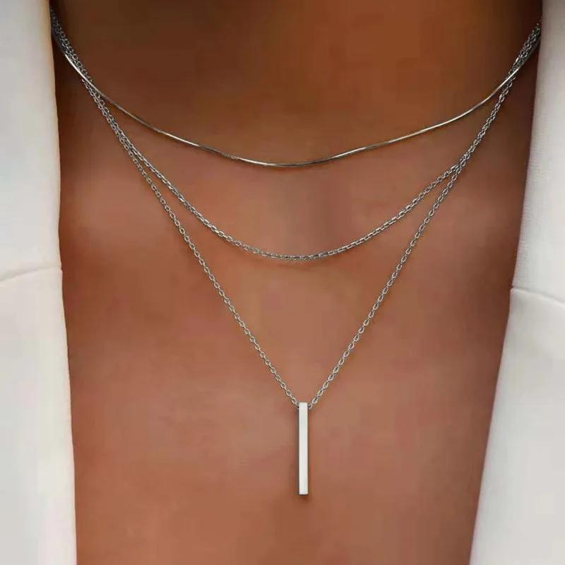 Vintage Bohemian Multilayer Minimalist Necklace For Women Stick Pendant Link Chain Necklace Collarbone Collares Fashion Jewelry