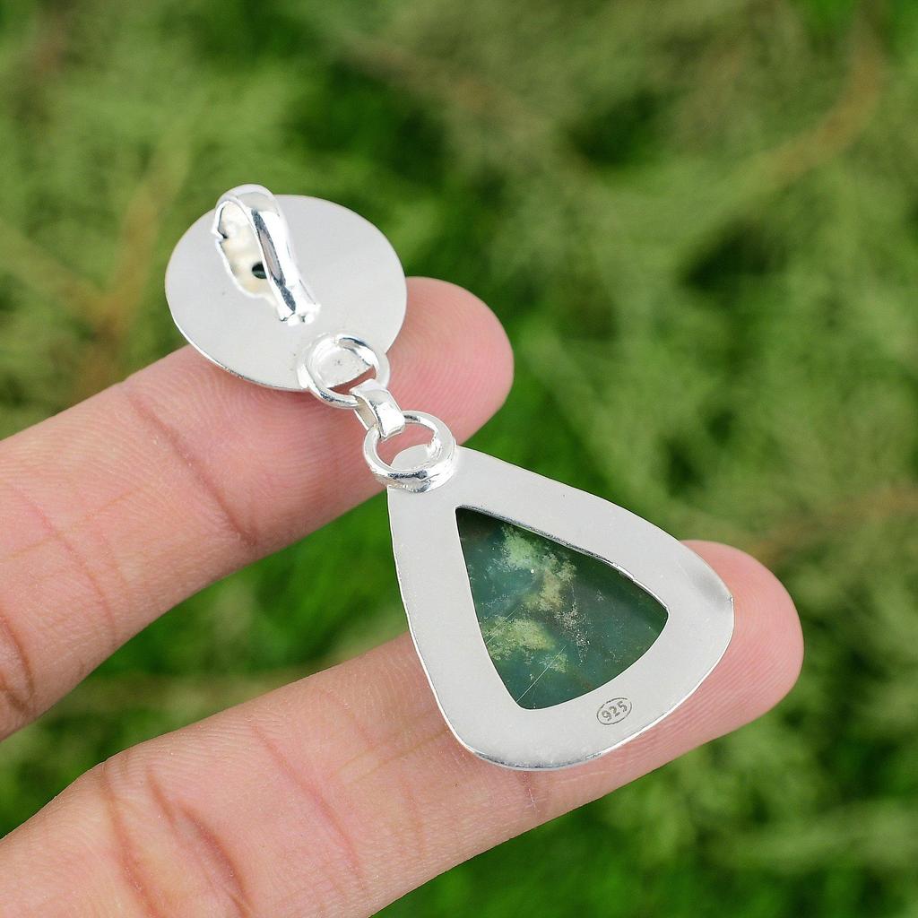 Brazilian Chrysoprase Gemstone Swiss Blue Topaz Mermaid Pendant Sterling Silver