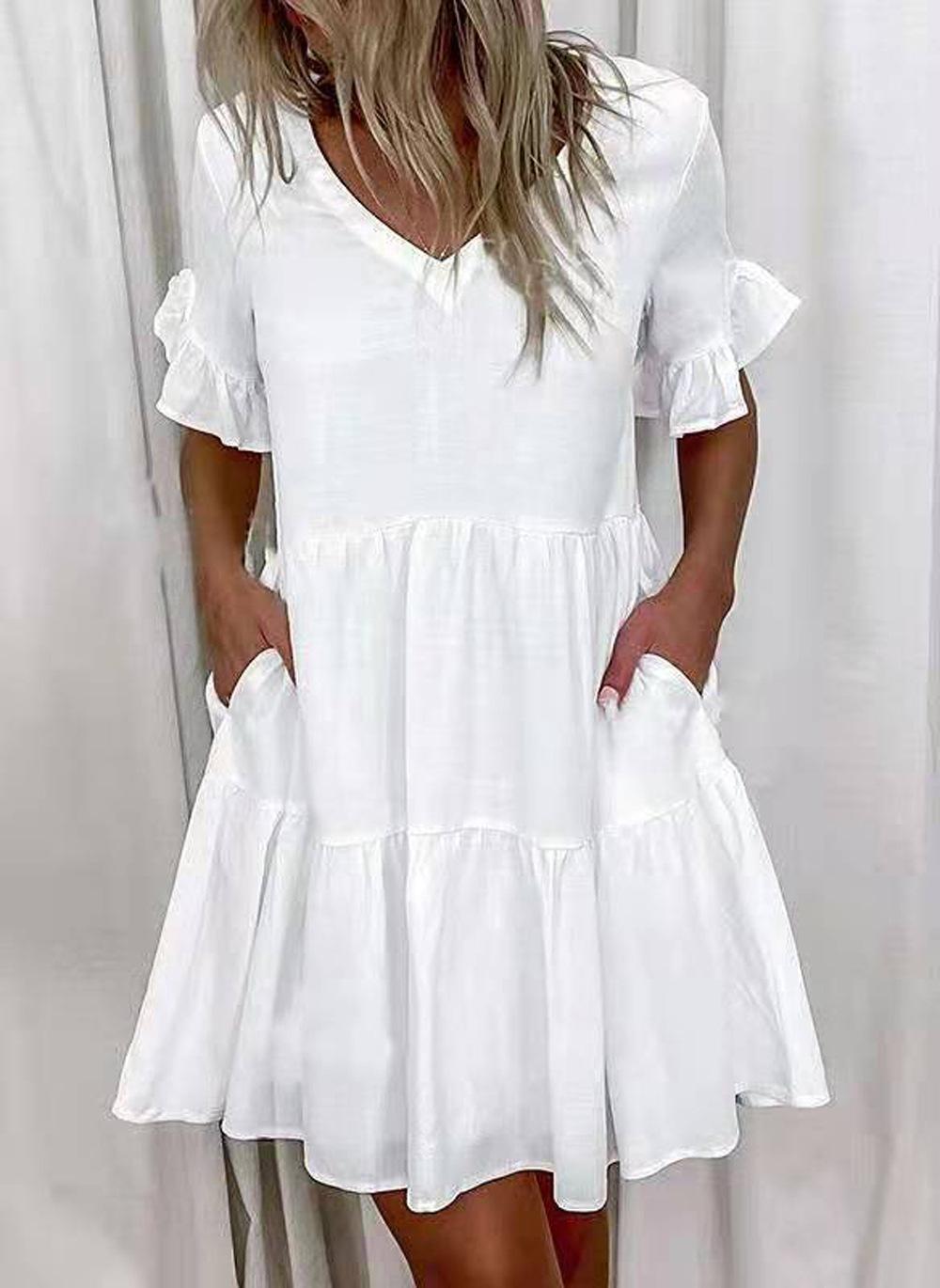 

Fashion Women s V-neck Casual Summer Color Short Sleeve Dress XXXL белый
