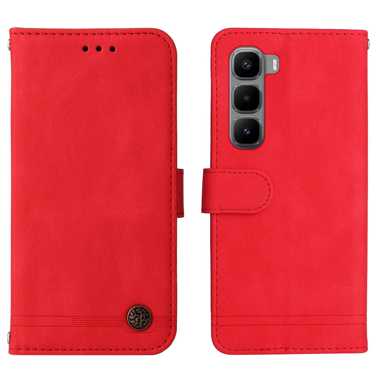 

Для Infinix Hot 60 Pro+ 4G Кожаные чехлы-кошельки Чехол для телефона с тактильной поверхностью и подставкой со шнурком Red