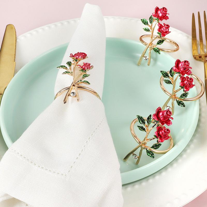 1Pc Towel Wedding Dress Napkin Ring Valentine's Day Zinc Alloy Western Style Red Rose Restaurant Decoration