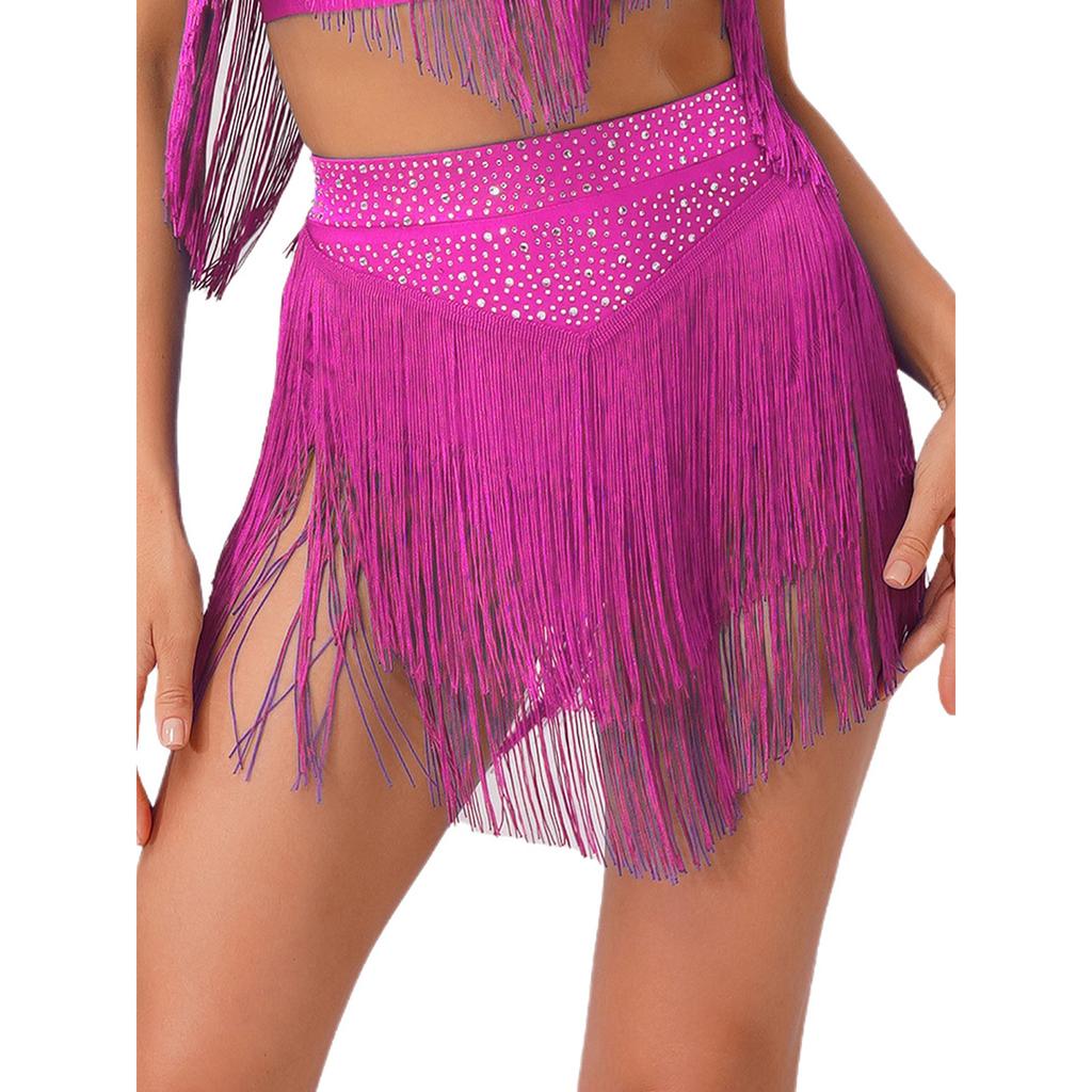 Salsa Latinamerikansk Dansprestation Kjold för Kvinnor S-XXL - Elastisk Midja Lager med Tofsar Tävlingsdräkt