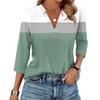 Women's Fashionable Casual Lapel T-Shirt With Striped Patchwork Print Seven Quarter Sleeve Top