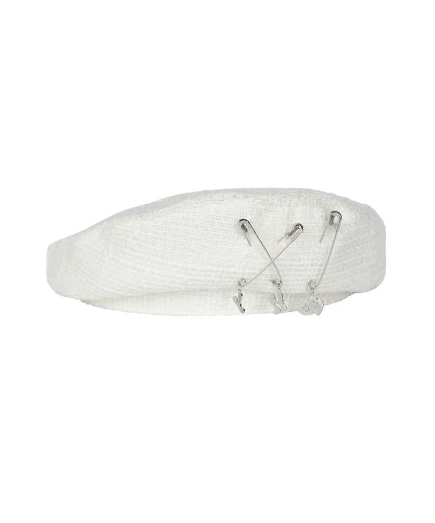 YOUHEE Tweed Ribbon Beret Ivory
