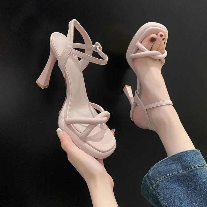 Fashion Stiletto Sandals Fashion Women's Shoes  Buckle Women's Sandals Cross Toe Luxury Girls Summer Stiletto Heels Womens Shoes